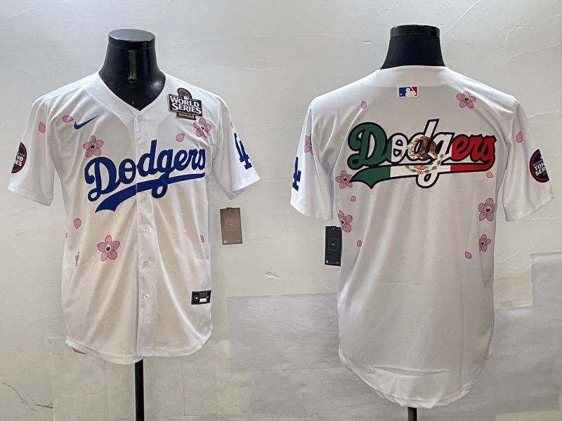 Men Los Angeles Dodgers Blank White Sakura Edition 2025 Nike MLB Jersey style 9->women mlb jersey->Women Jersey